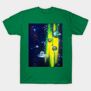 Space Cats with Yellow Nebula T-Shirt